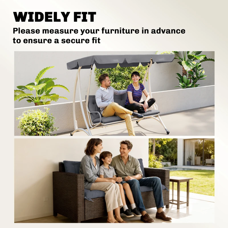 Outsunny 3 Seater Outdoor Seat Pads Bench Swing Chair Replacement Cushions Backrest for Patio Garden, Dark Grey
