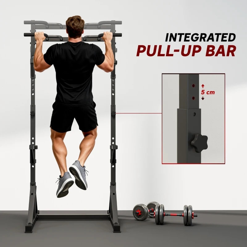 Soozier Adjustable Squat Rack, Multi-Function Bench Press Rack with Weight Plate Holders and Pull up Bar, Black