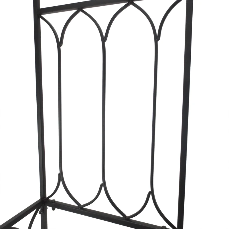Outsunny 80" Tall Fairy Garden Arbor Arch with Bench Metal Outdoor Plant Climbing Support Trellis with 2 Seater Bench for Rose Vines Black