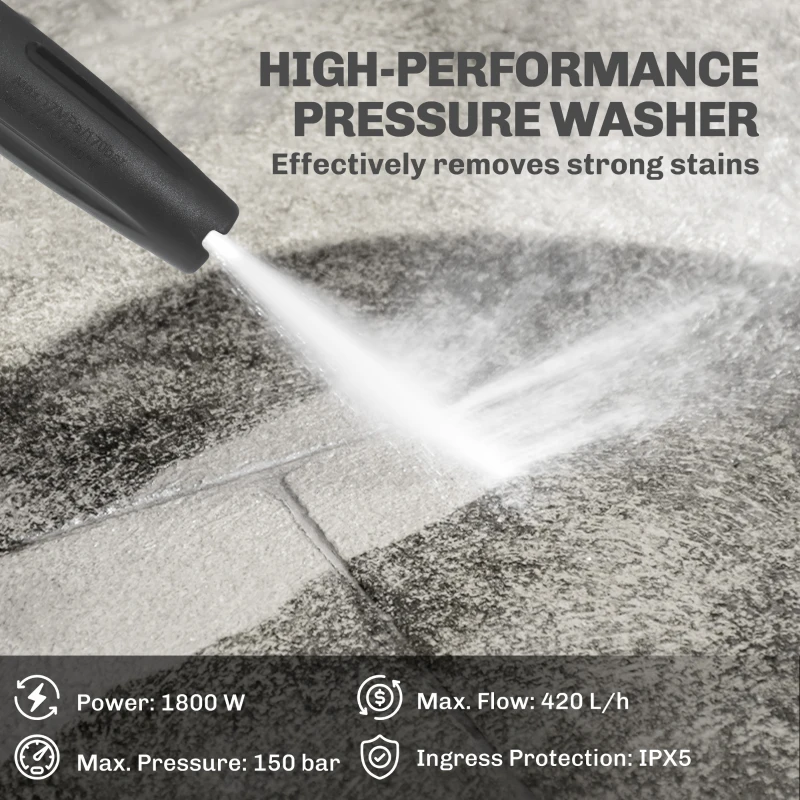 Outsunny Electric Pressure Washer, 2176 PSI High Pressure Washer with 20 ft Outlet Hose, Adjustable Nozzle, 1.9GPM Power Washer