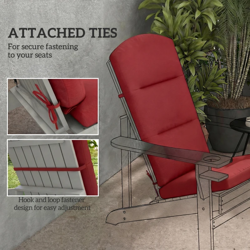 Outsunny Patio Chair Cushions for Adirondack Chair Replacement Cushions with Back and Ties, Wine Red