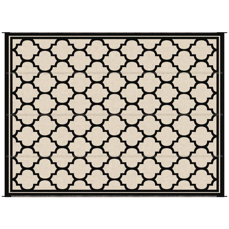 Outsunny 9'x12' Reversible Outdoor RV Rug, Patio Floor Mat, Plastic Straw Rug for Backyard, Deck, Beach, Camping, Black