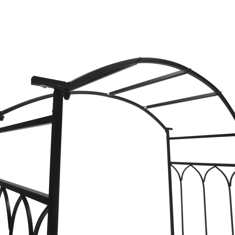 Outsunny 80" Tall Fairy Garden Arbor Arch with Bench Metal Outdoor Plant Climbing Support Trellis with 2 Seater Bench for Rose Vines Black