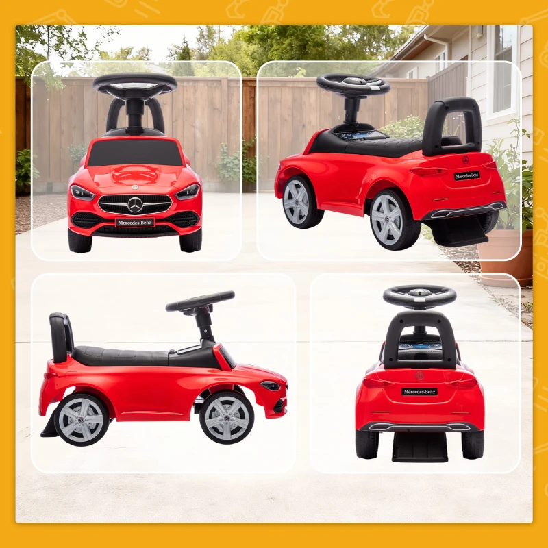 Qaba Mercedes-Benz C-Class Licensed Kids Ride On Car, Foot-to-Floor Toy with Anti-Tip Design, Horn & Start Sound, Red