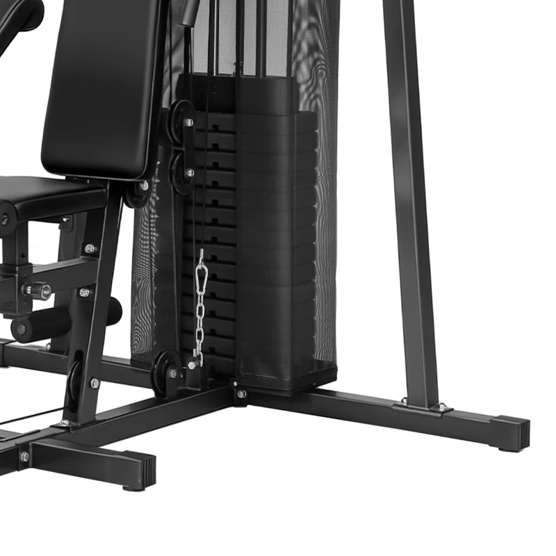 Soozier All-in-One Multi Home Gym Machine Workout Station with Weight Stack and Pulley System for Full Body Training, Black