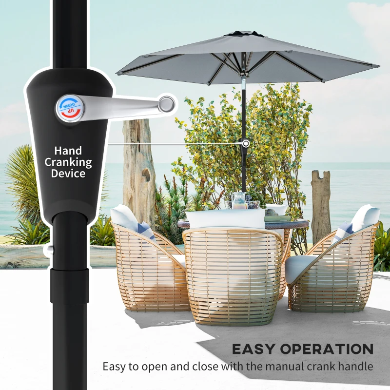 Outsunny Patio Sun Umbrella, Outdoor Parasol with 6 Ribs, Light Grey