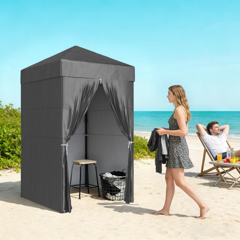 Outsunny 4 x 4 ft Compact Pop Up Canopy Tent, UPF 50+ Changing Room, Portable Instant Privacy Canopy with Mesh Window, Dark Grey