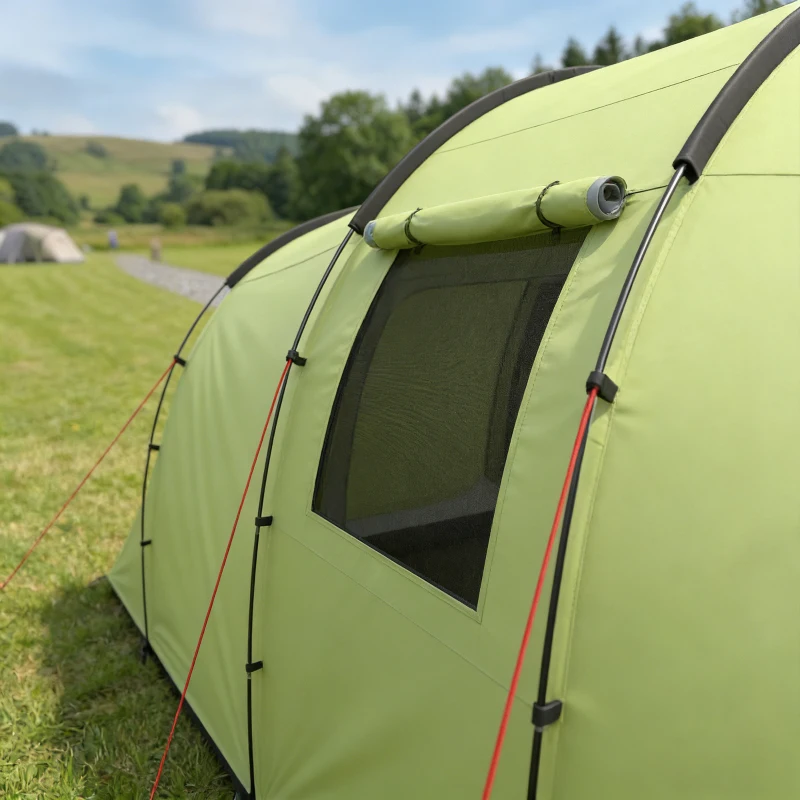 Outsunny 6 Person Camping Tent with Porch, Large Family Tent with 2 Bedroom and Living Room, Light Green