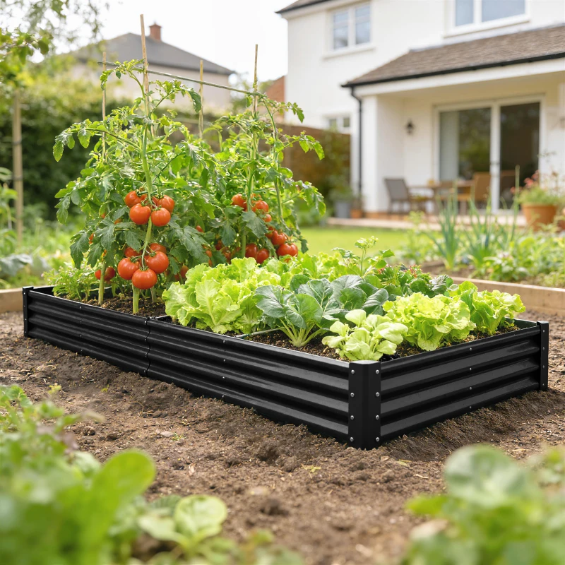Outsunny 12 x 4 x 1ft Galvanized Raised Garden Bed, Reinforced Outdoor Planter Box with Open Bottom, Black