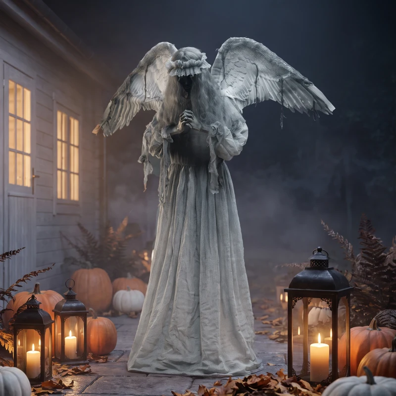 HOMCOM Halloween Animated Standing Crying Angel Decoration with Sound and Touch Activated