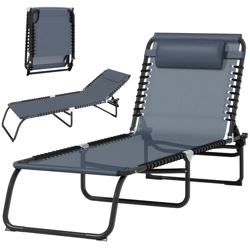 Outsunny Folding Chaise Lounge Pool Chair with 4-Position Reclining Back, Breathable Mesh & Bungee Seat, Gray