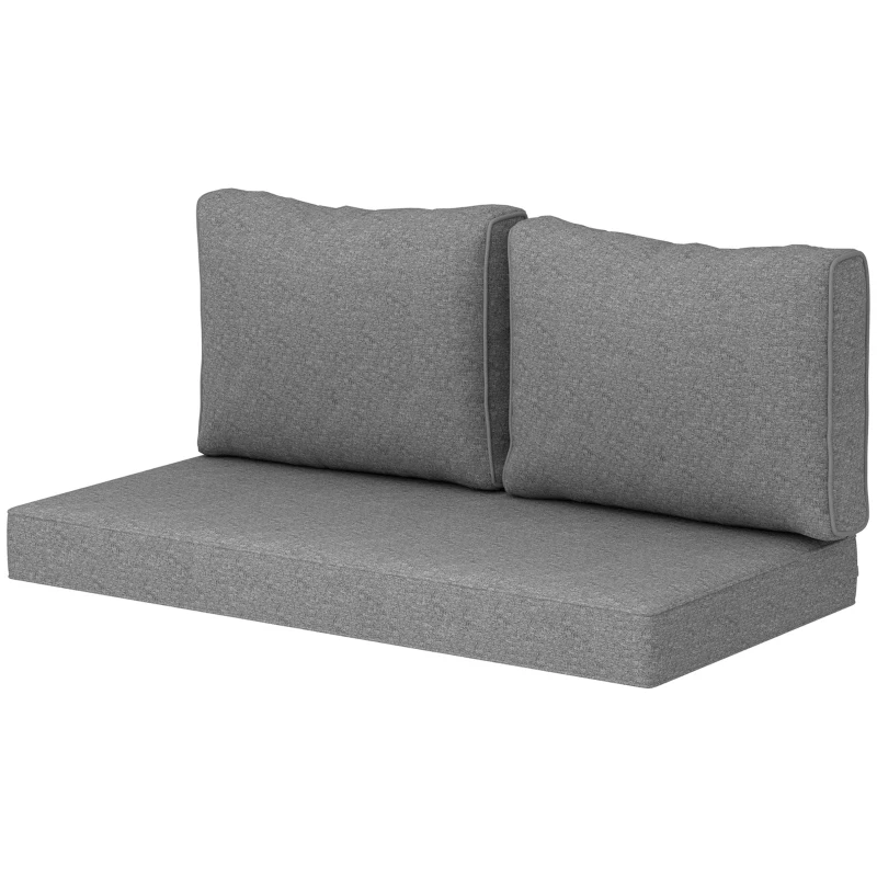 Outsunny 2 Seater Outdoor Seat Cushions with Backrest, Loveseat Double Sofa Outdoor Furniture Cushions, Grey