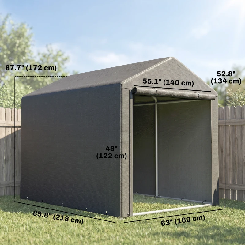 Outsunny Portable Bicycle Shed with Galvanised Steel Frame and Large Door, Waterproof Outdoor Shed for Garden Tools, Dark Grey
