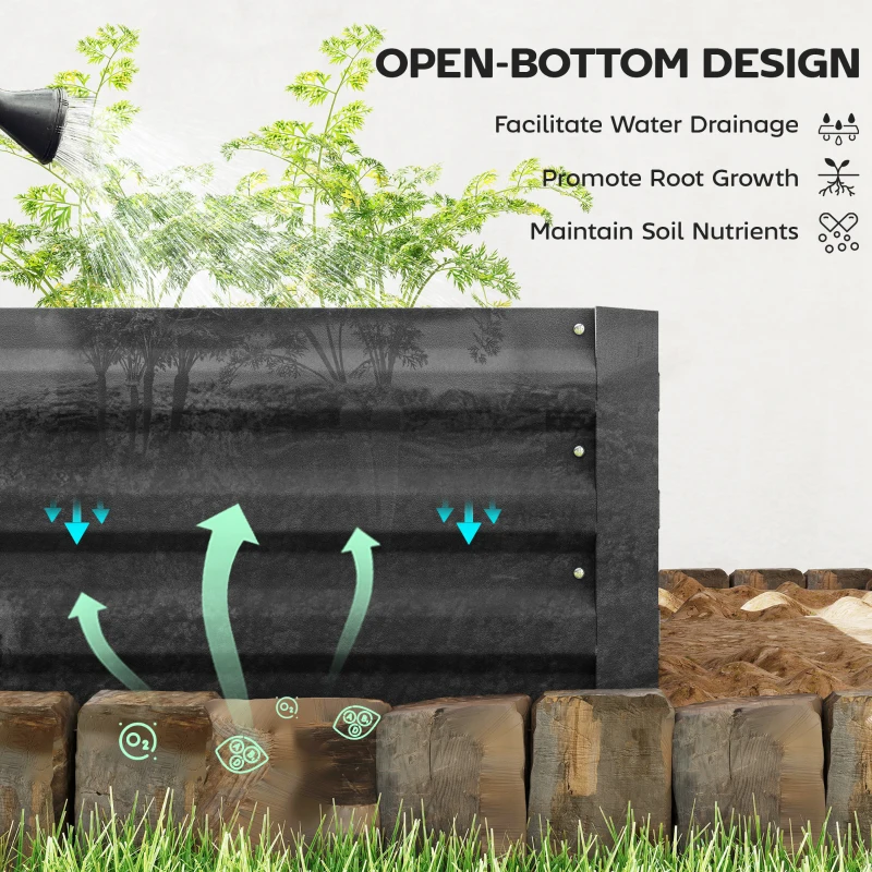 Outsunny 95" x 36" x 12" Galvanized Raised Garden Bed, Metal Elevated Planter Box for Growing Flowers, Herbs, Succulents, Black