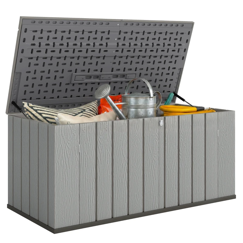 Outsunny Outdoor Storage Box Large Capacity Deck Box with Lockable Lid Gas Struts for Patio Garden 125.5 gal Grey