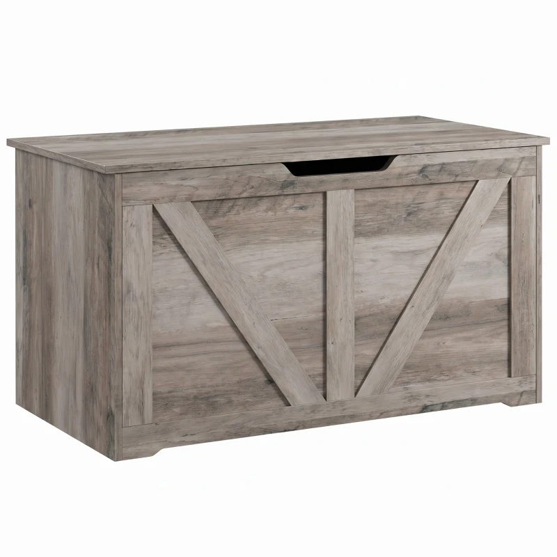 HOMCOM 31.5 Inches Storage Chest, Storage Trunk with Safety Hinge for Living Room, Grey Wood Grain
