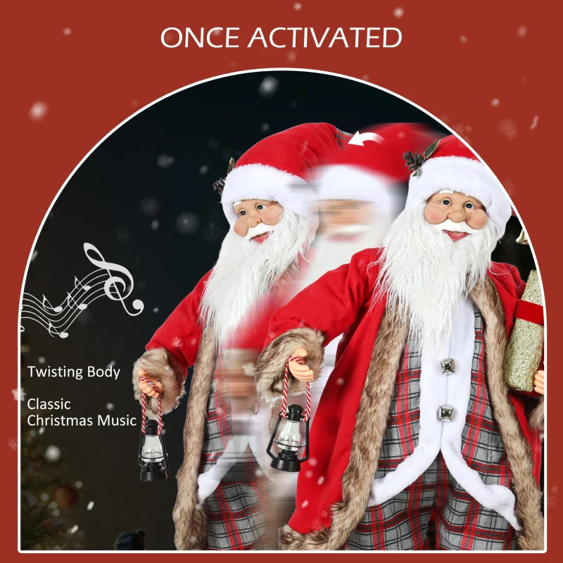 HOMCOM Life Size Singing and Dancing Santa Claus, Standing Animated Santa Claus with Posable Arms, Lantern, Sound Activated