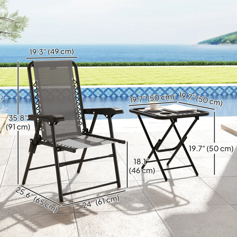 Outsunny 3 Pieces Patio Bistro Set, Outdoor Folding Table and Chairs Set, Metal Patio Furniture Set with Cup Holders
