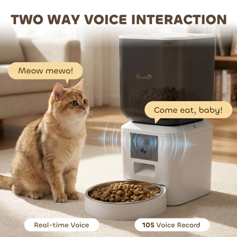 PawHut Automatic Cat Feeder with Camera, 2.4G WiFi, APP Control 8L Pet Feeder 1-10 Meals with 2-Way Audio, Dual Power Supply