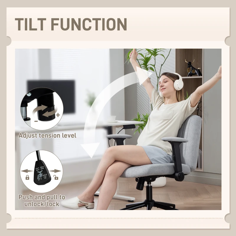 HOMCOM Criss Cross Chair with Flip-up Armrests, Wheels, Wide Office Chair with Adjustable Height, Tilting, Grey
