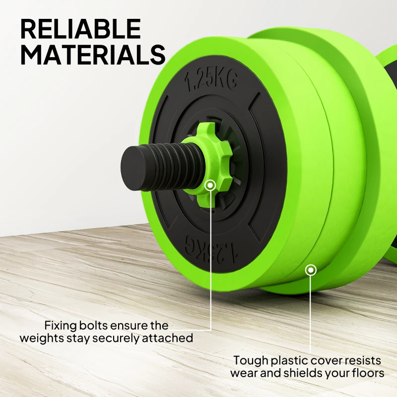Soozier 44lbs 4-in-1 Adjustable Weight Dumbbell Set, Barbell, Kettlebell, Push Up Stand, Green
