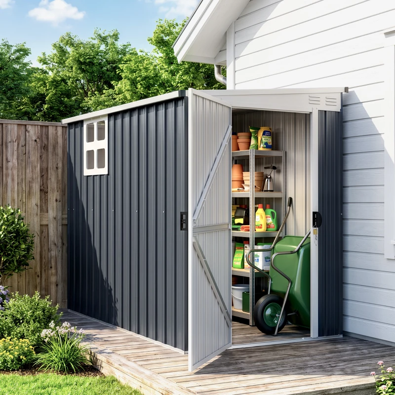 Outsunny 4' x 8' Outdoor Storage Shed, Metal Garden Shed with Window, 2 Vents and Lockable Door for Backyard, Garden, Patio