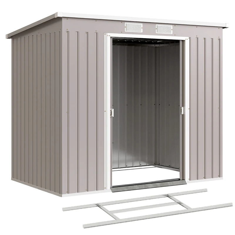 Outsunny 7' x 4' Galvanised Steel Garden Shed, with Foundation Kit - Grey