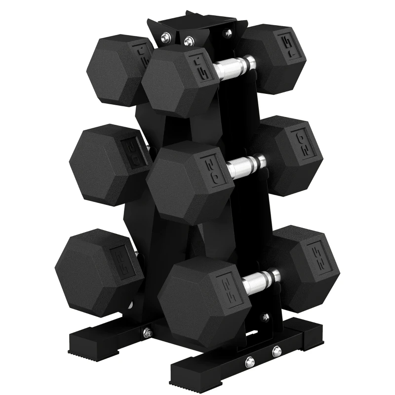 Soozier Hex Dumbbell Weight Set with Vertical Rack, 120lbs Rubber-Coated Dumbbells with Non-Slip Handles