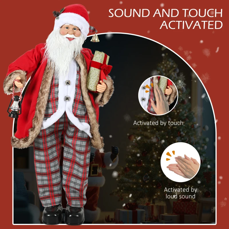 HOMCOM Life Size Singing and Dancing Santa Claus, Standing Animated Santa Claus with Posable Arms, Lantern, Sound Activated