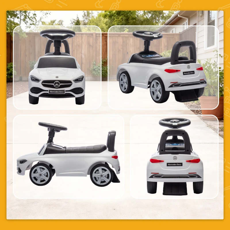 Qaba Mercedes-Benz C-Class Licensed Kids Ride On Car, Foot-to-Floor Toy with Anti-Tip Design, Horn & Start Sound, White
