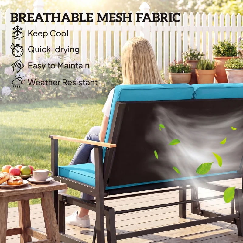 Outsunny Outdoor Glider Bench for 2 Person, Patio Glider Loveseat with Thick Cushions for Garden Balcony Porch, Navy Blue