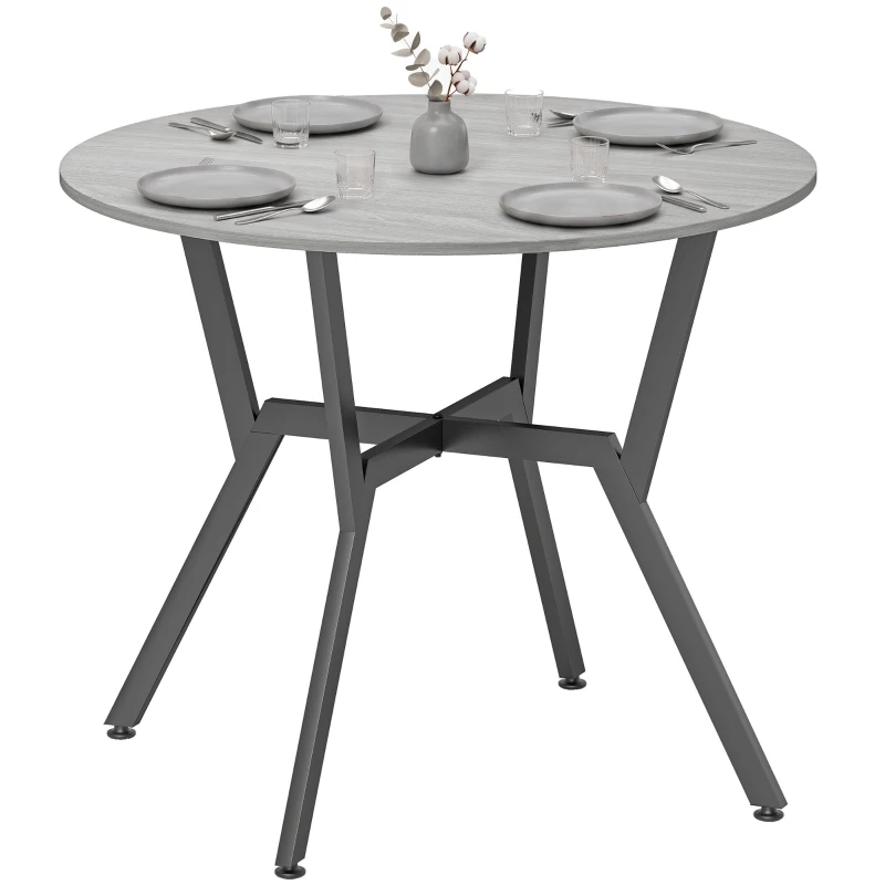 HOMCOM 35" Round Dining Table, Modern Dining Room Table with Steel Frame, Space Saving Small Kitchen Table, Grey