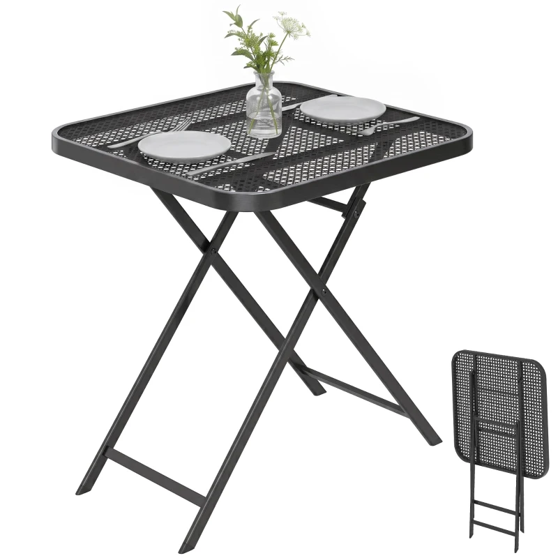 Outsunny 27.5" Square Outdoor Patio Table, Outdoor Folding Table with Grid Rattan-Like Top for Camping, Picnic, Black