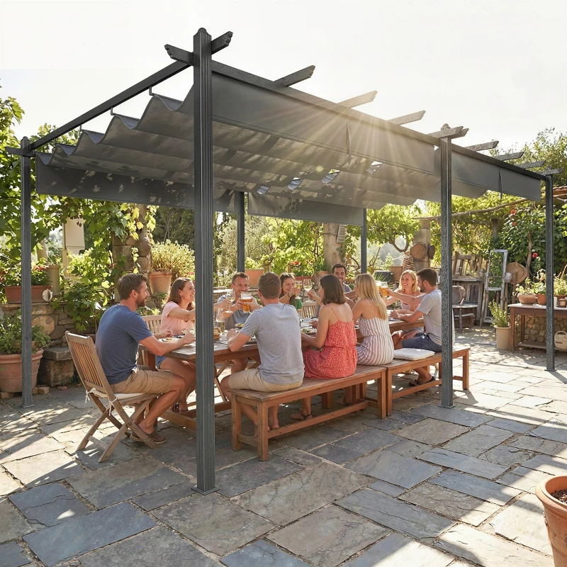 Outsunny 11.7' x 19.6' Retractable Pergola Canopy, Aluminum Pergola for Grill, Patio, Garden, Deck