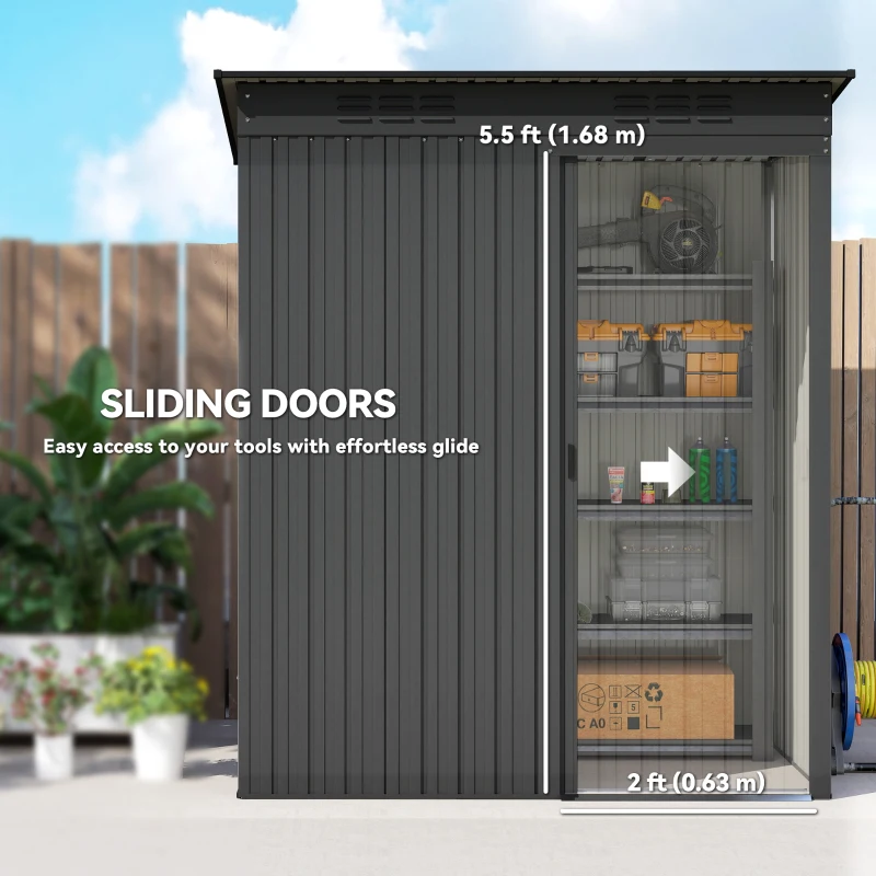 Outsunny 5.2' x 3.5' Outdoor Storage Shed, Easy to Assemble Metal Garden Shed, for Backyard, Lawn, Patio, Dark Grey