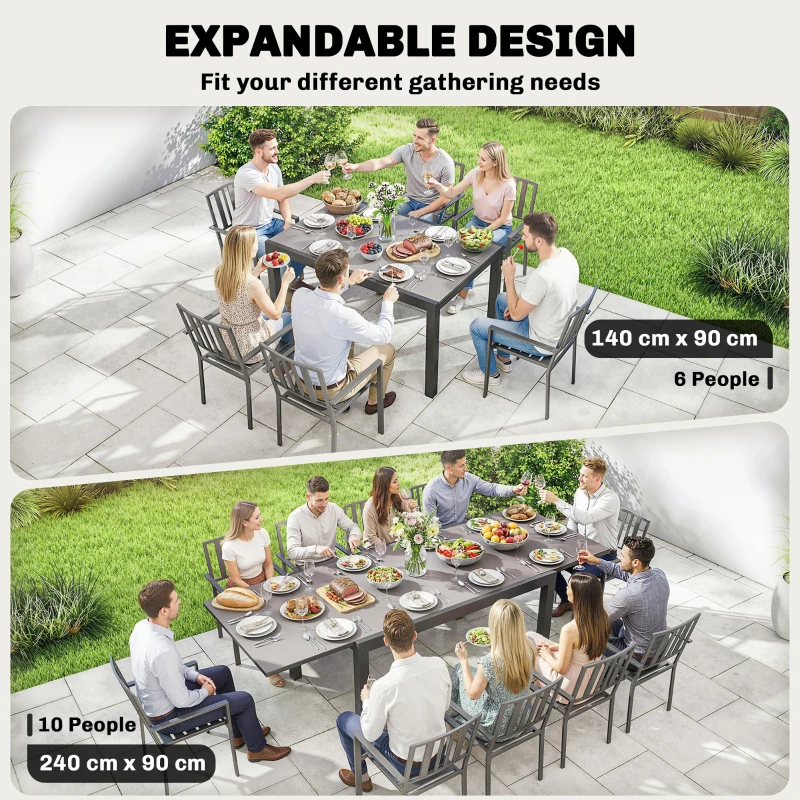 Outsunny Expandable Outdoor Dining Table, 55"-95" Patio Table with Tempered Glass Top and Aluminum Frame, Black