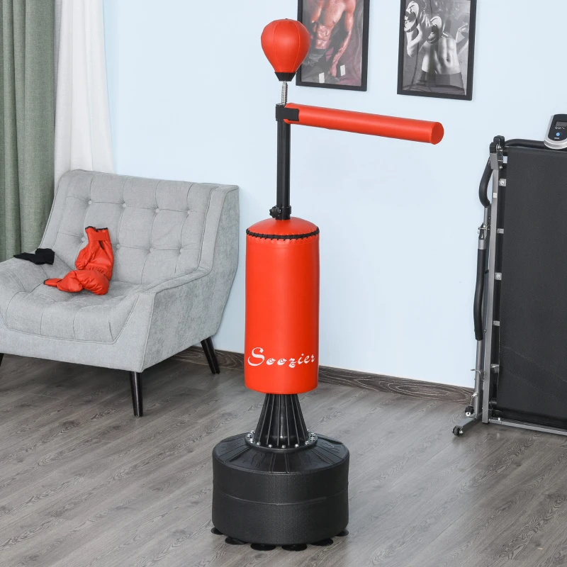 Soozier Freestanding Boxing Punch Bag Stand with 360° Rotating Flexible Arm, Speed Ball, Waterable and Sandable Base, Red