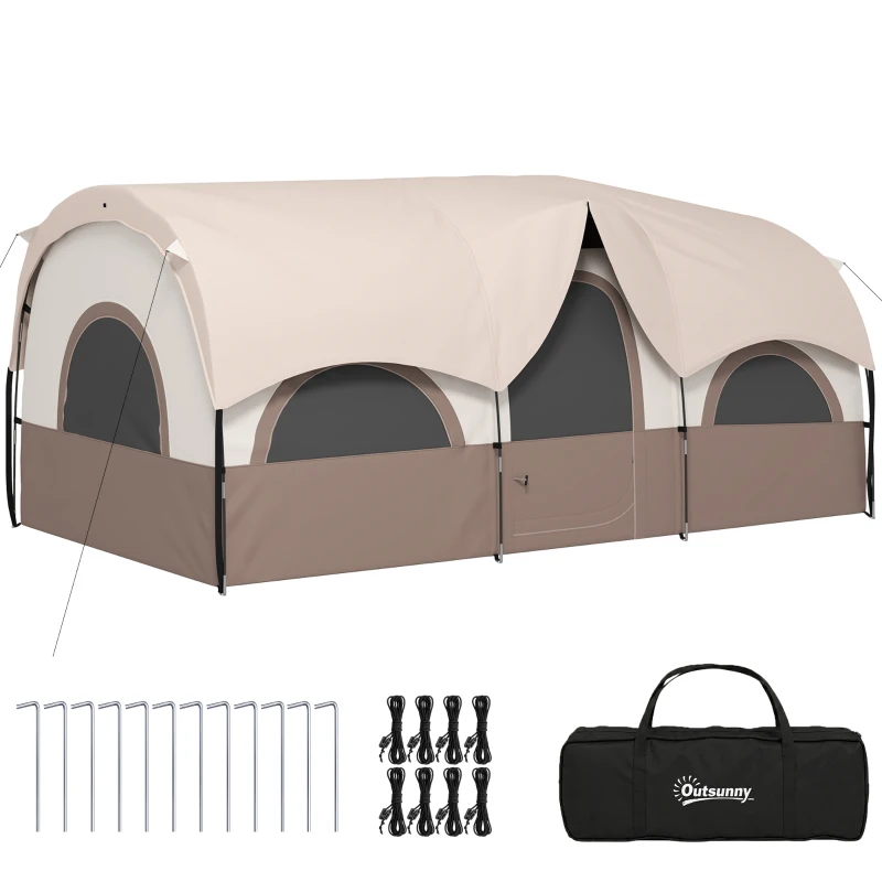Outsunny 4 Person Camping Tent, 3 Room Cabin Tent, 3000mm Waterproof and UPF30+ with Sewn in Groundsheet and Carry Bag, Khaki