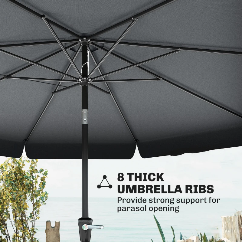 Outsunny 8.5 ft Outdoor Market Table Umbrella, Round Patio Umbrella with Tilt and Crank for Garden, Backyard, Deck, Dark Grey