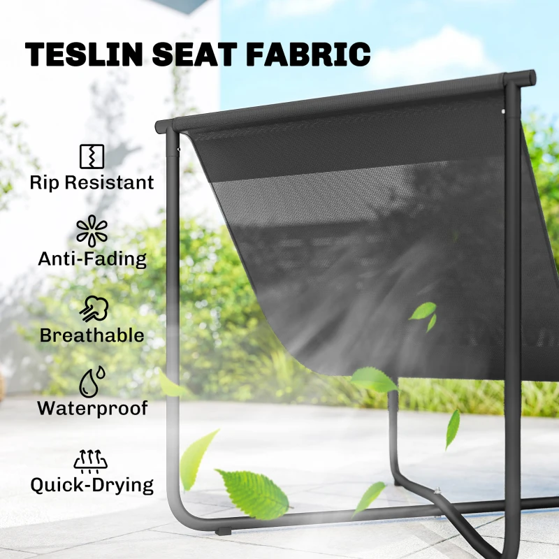 Outsunny Outdoor Patio Chair, Comfy Sling Lounge Chair with Cushion, Breathable Wide Seat, Steel Frame, Dark Grey