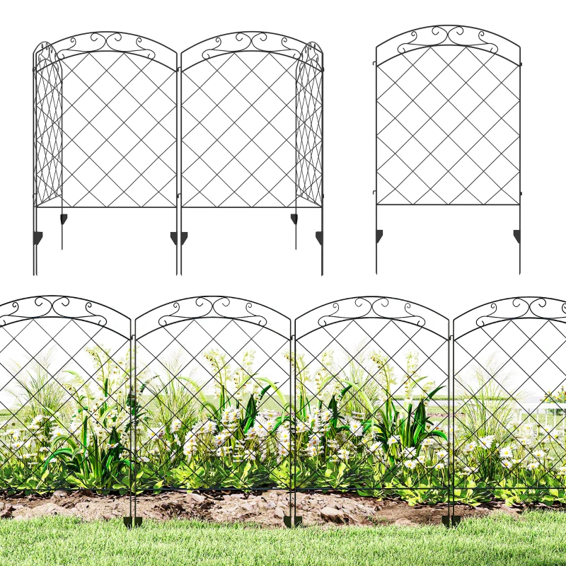 Outsunny 4 Pack Garden Fencing for Yard, Decorative Fence Panels as Animal Barrier and Flower Edging, Circle, Black