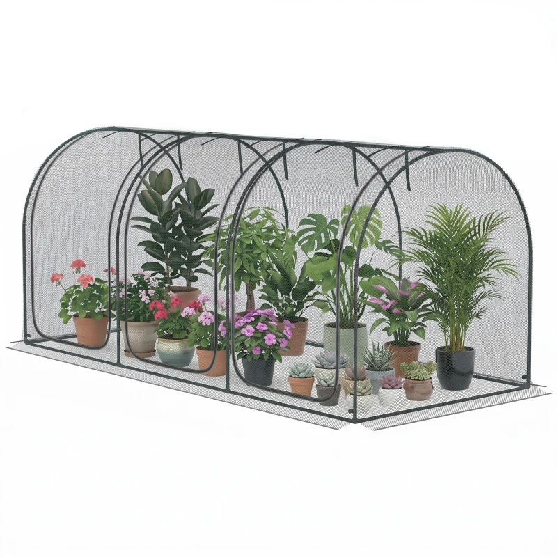 Outsunny 9' x 4' Crop Cage, Plant Protection Tent with Three Zippered Doors, Steel Frame, Storage Bag and 4 Ground Stakes, for Garden, Yard, Lawn, Black