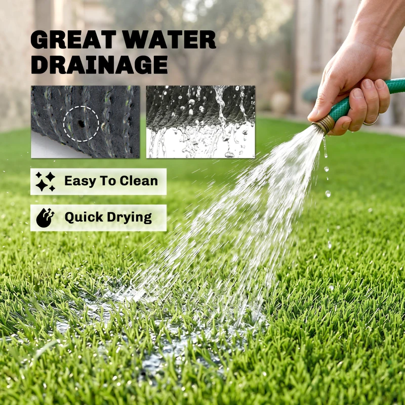 Outsunny Artificial Grass 10' x 3' (30 Square Feet), Fake Grass Turf with UV Protection, Drain Holes for Rain, Green