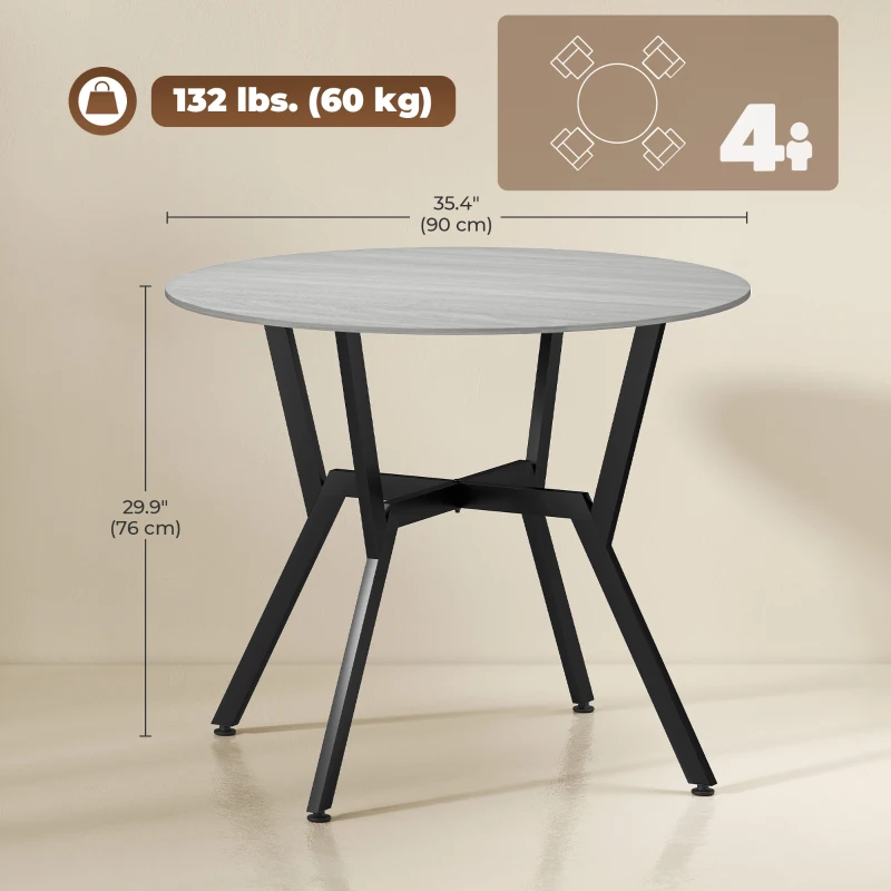 HOMCOM 35" Round Dining Table, Modern Dining Room Table with Steel Frame, Space Saving Small Kitchen Table, Grey