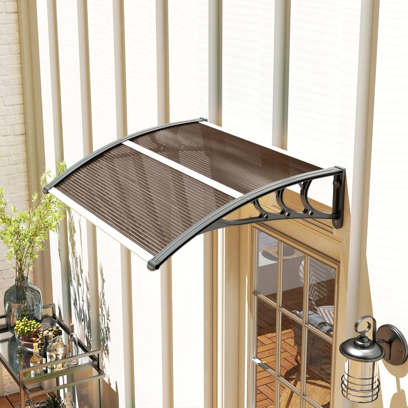 Outsunny Window Awning Door Canopy, Polycarbonate Cover Patio Awnings, 47" x 30", Brown