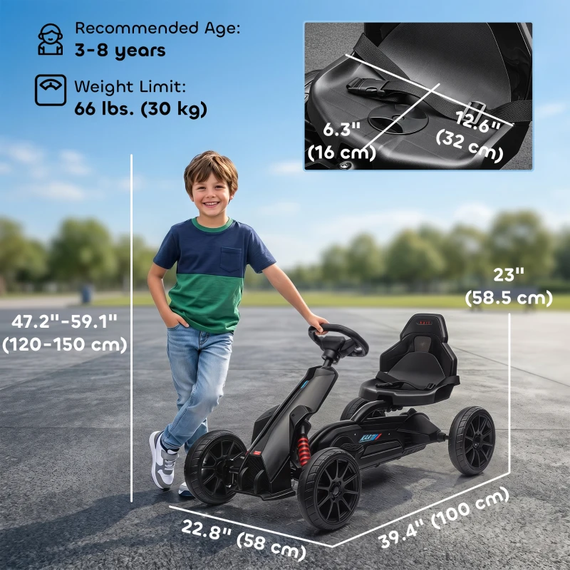 Aosom Pedal Go Kart with Adjustable Seat, Forward, Backward, Handbrake, Shock Absorption for 3-8 Years, Black