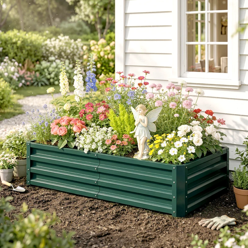Outsunny Galvanized Raised Garden Bed, Outdoor Planter Box for Vegetables, Flowers, Herbs, 4' x 2' x 1', Dark Green