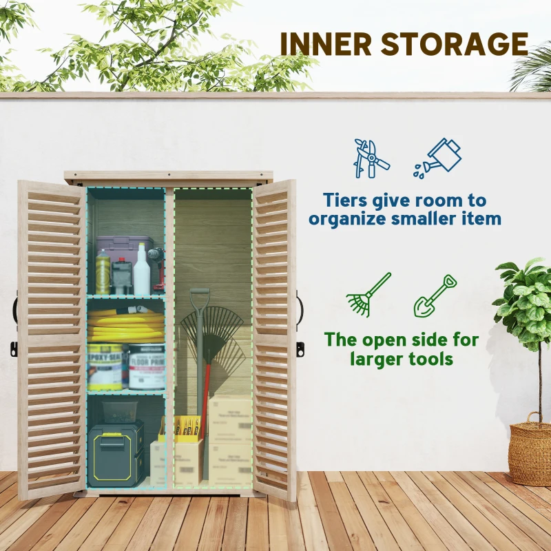 Outsunny 30" x 20" x 47" Wooden Garden Shed, Outdoor Storage Shed with Waterproof Asphalt Roof, Shelves, Natural