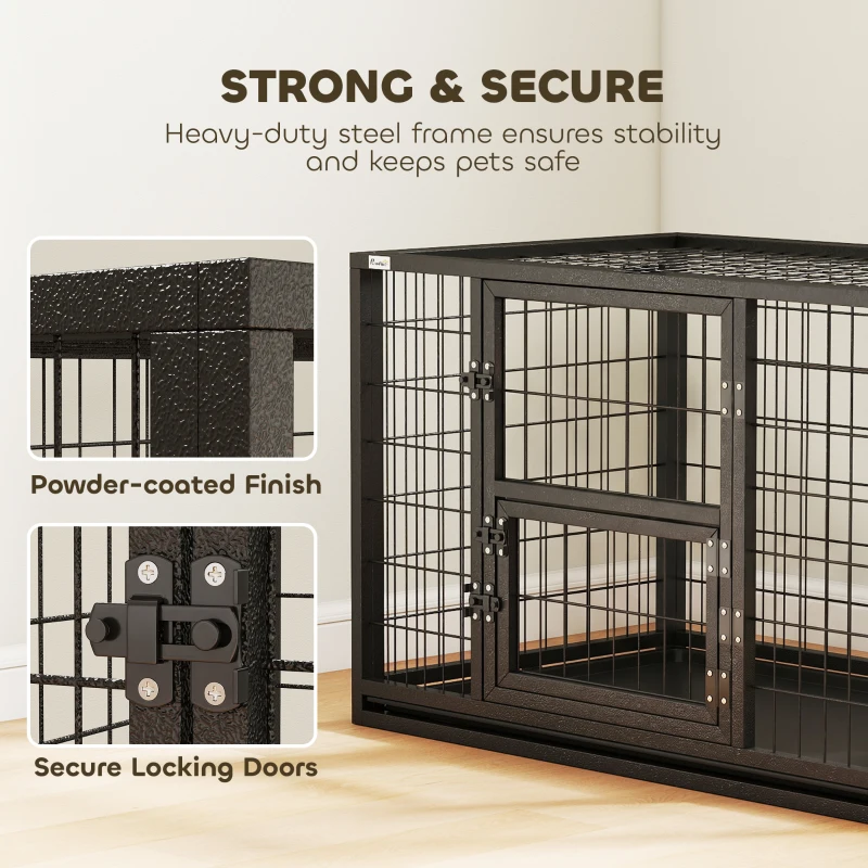 PawHut 37 Inch Heavy Duty Dog Crate, Large Metal Dog Kennel with Removable Tray, 3 Doors and Secure Lock