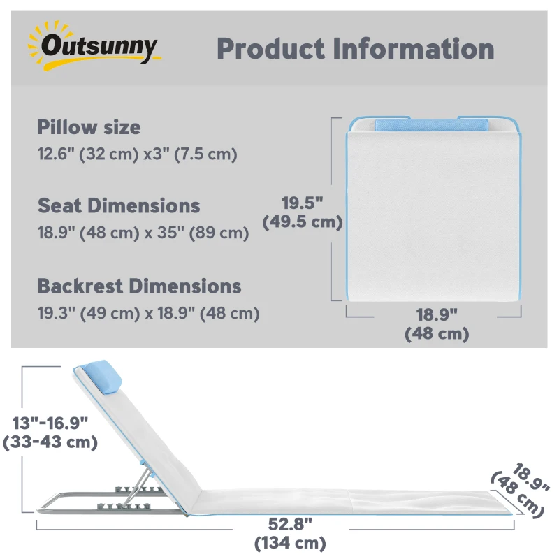 Outsunny 2 Pieces Beach Lounge Chair, Outdoor Folding Chaise Lounge Set w/ Pillow for Sunbath, Snap, Beige